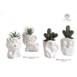 Vaso con animaletto e pianta in porcellana 13,5 cm, 2 modelli assortiti