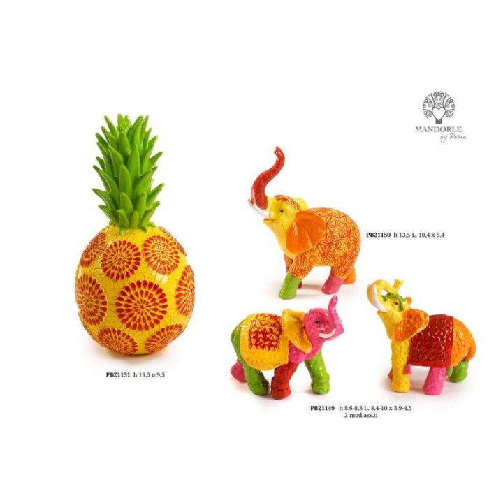 Elefante stilizzato multicolore in resina 13,5 cm