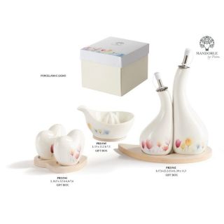 Spremiagrumi in porcellana con decoro tulipani e base in legno