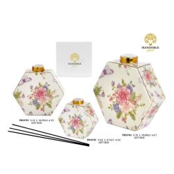 Diffusore per ambiente esagonale in porcellana con fiori e farfalle 14 cm