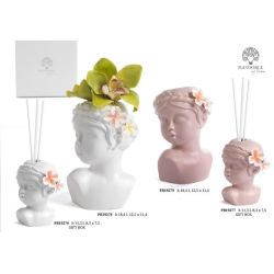 Vaso a busto di bambina bianco in ceramica con fiore 18,4 cm