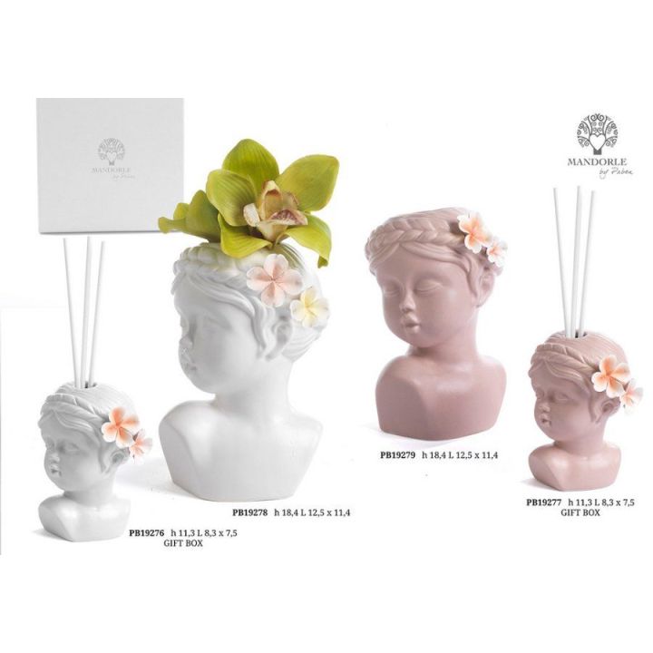 Vaso a busto di bambina bianco in ceramica con fiore 18,4 cm