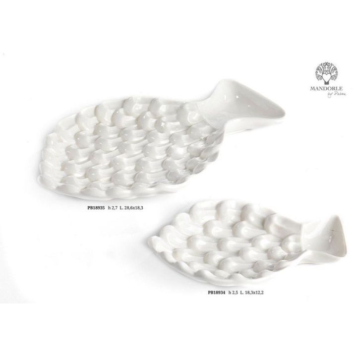 Piattino a forma di pesce in ceramica bianca 18,3 cm