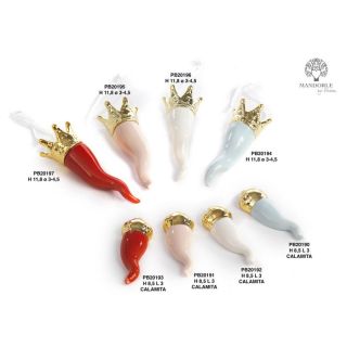 Calamita cornetto portafortuna rosa in ceramica con punta oro 8,5 cm
