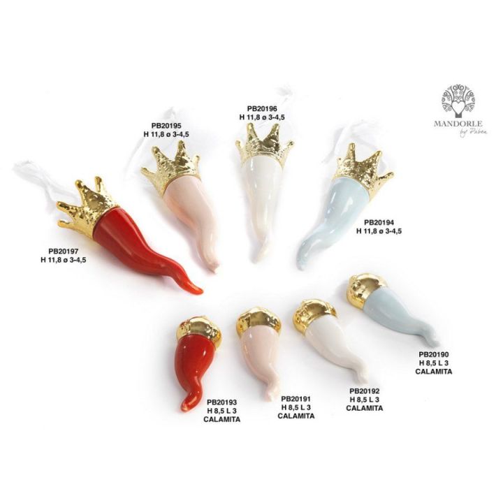 Calamita cornetto portafortuna rosa in ceramica con punta oro 8,5 cm