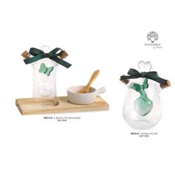 Bottiglia in vetro con cuore verde, farfalla e tappo in sughero 11,8 cm
