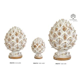 Pigna decorativa bianca anticata con riflessi oro in resina 9,1 cm