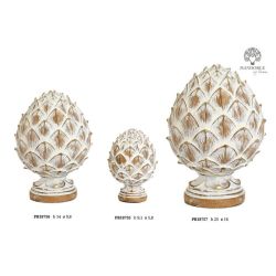 Pigna decorativa bianca anticata con riflessi oro in resina 9,1 cm