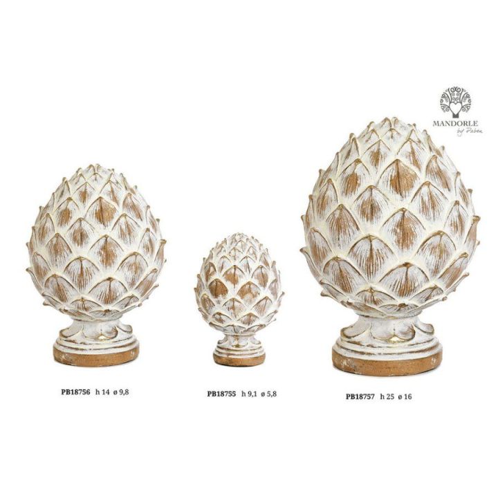 Pigna decorativa bianca anticata con riflessi oro in resina 9,1 cm