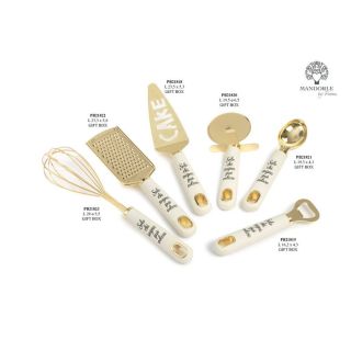 Rotella tagliapizza in acciaio color oro con manico bianco