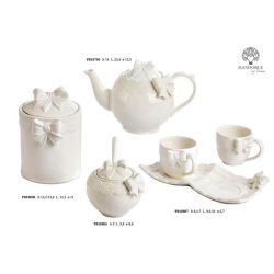 Barattolo con coperchio in porcellana bianca con fiocco e pizzo 15,6 cm