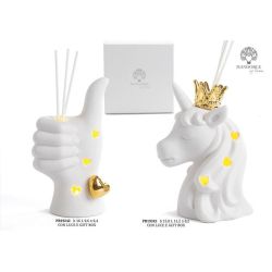 Diffusore per ambiente unicorno con corona oro e luce LED in ceramica bianca 15,8 cm
