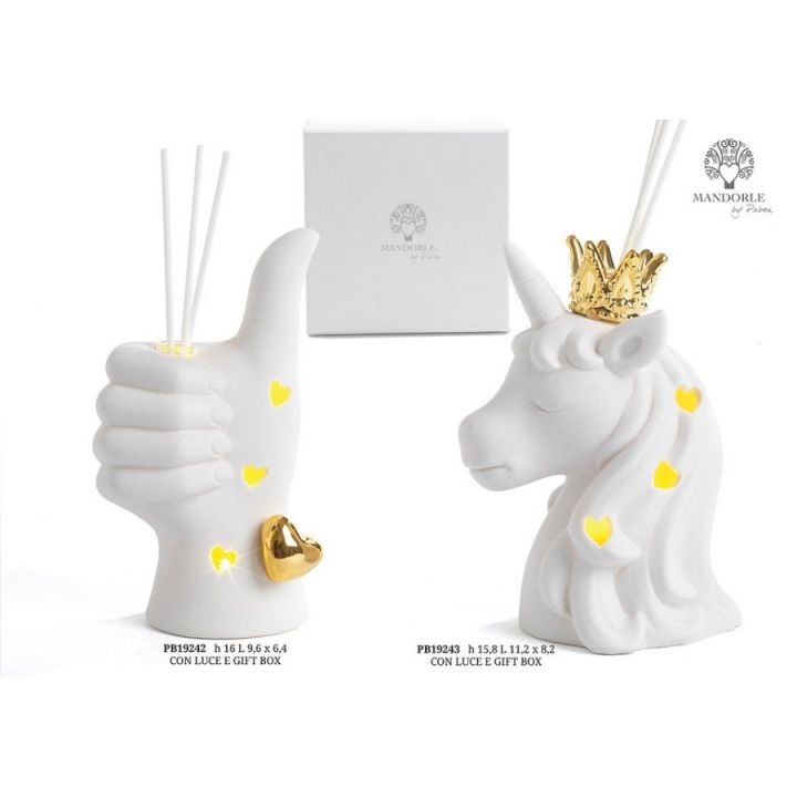 Diffusore per ambiente unicorno con corona oro e luce LED in ceramica