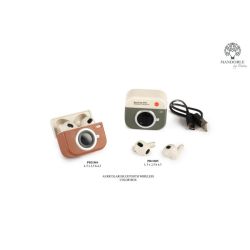 Auricolari bluetooth wireless in custodia a forma di macchina fotografica marrone