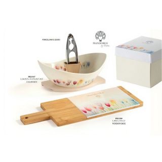 Tagliere in legno con inserto in vetro decorato a tulipani 40,4 cm