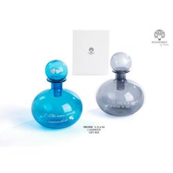 Bottiglia in vetro colorato con tappo a sfera e scritta 13 cm, 2 colori assortiti