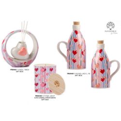 Oliera con manico in ceramica decoro cuori rosa e righe con tappo in sughero 15,5 cm