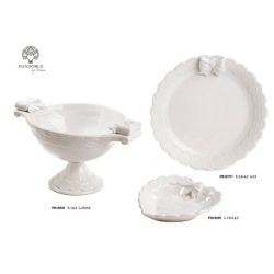 Piatto tondo in porcellana bianca con fiocco e bordo a pizzo 23 cm