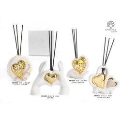 Diffusore per ambiente a doppio cuore con luce in ceramica bianca e oro 10,2 cm