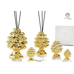 Diffusore per ambiente pigna color oro con luce in ceramica 15,3 cm