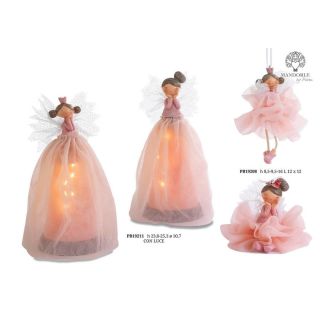 Fatina con ali e gonna in tulle rosa con luce 25,3 cm