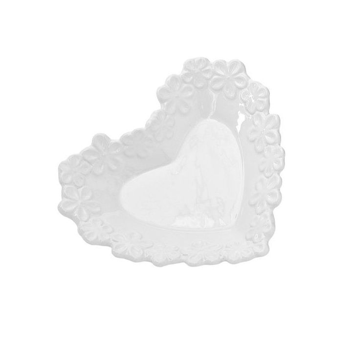 Piatto a cuore bianco con bordo a fiori