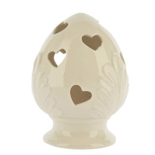 Pumo in ceramica crema con cuori traforati e luce LED