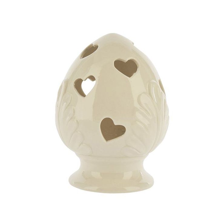 Pumo in ceramica crema con cuori traforati e luce LED