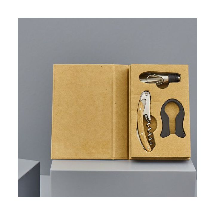 Set da vino sommelier con cavatappi e accessori in scatola kraft