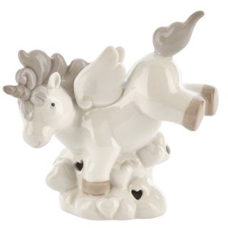 Unicorno alato su nuvola in porcellana con cuori