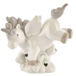 Unicorno alato su nuvola in porcellana con cuori