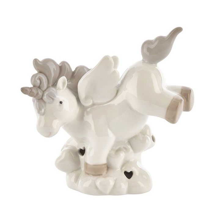 Unicorno alato su nuvola in porcellana con cuori