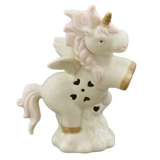 Unicorno alato rosa in porcellana con cuori traforati