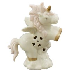Unicorno alato rosa in porcellana con cuori traforati