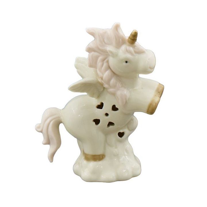 Unicorno alato rosa in porcellana con cuori traforati