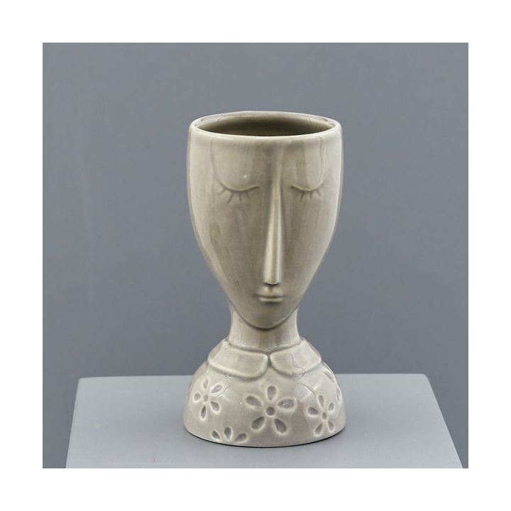 Vaso piccolo grigio con viso stilizzato in ceramica