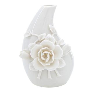 Vaso a goccia bianco con fiore in rilievo, altezza 12 cm