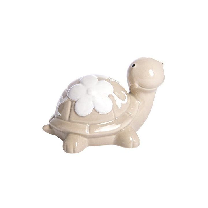 Tartaruga tortora in ceramica con fiore bianco, misura media