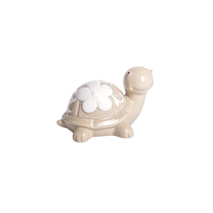 Tartaruga tortora in ceramica con fiore bianco, misura piccola