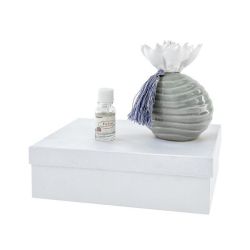 Set diffusore di profumo a sfera grigia con fiore e essenza