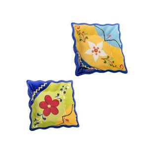 Set 2 piattini quadrati in ceramica decorati a fiori colorati