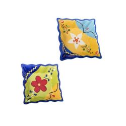 Set 2 piattini quadrati in ceramica decorati a fiori colorati