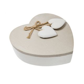 Scatola a cuore beige con cuoricini in legno, 13x13 cm