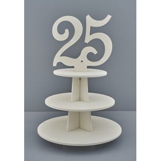 Alzata a 2 piani bianca con numero 25 per anniversario, 45 cm