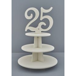 Alzata a 2 piani bianca con numero 25 per anniversario, 45 cm