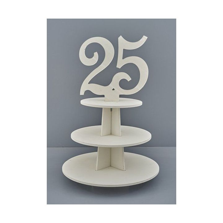 Alzata a 2 piani bianca con numero 25 per anniversario, 45 cm