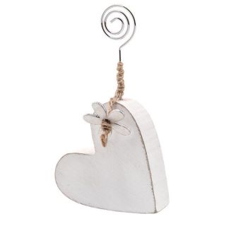 Clip portafoto a cuore in legno bianco con spirale