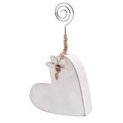 Clip portafoto a cuore in legno bianco con spirale