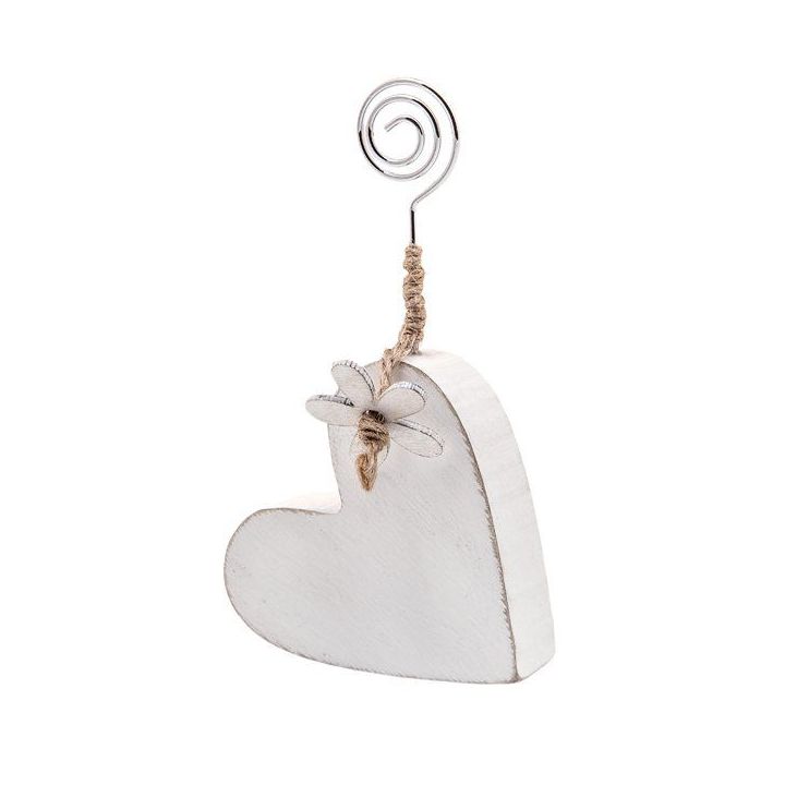 Clip portafoto a cuore in legno bianco con spirale