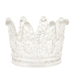 Portacandela a forma di corona in vetro trasparente